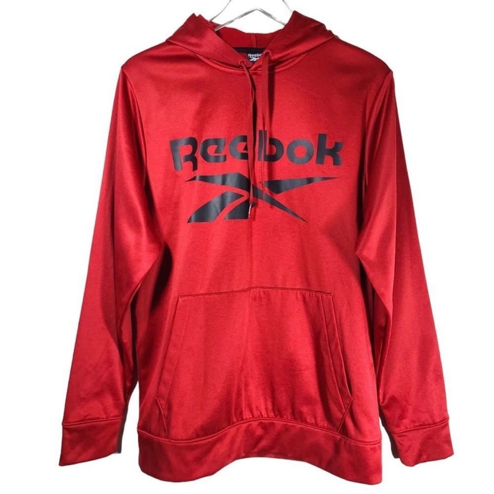 Reebok Mens Pullover Kangaroo Pocket Hoodie in Red and Black